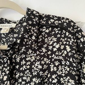 Monteau Los Angeles Floral Short-Sleeve Midi Dress | Black & White | Large